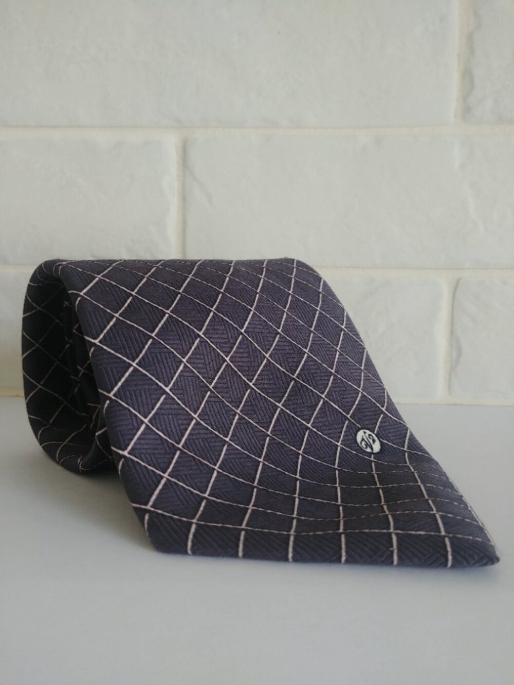 Vintage Versace handmade Italy 100% silk blue grey windowpane pla…